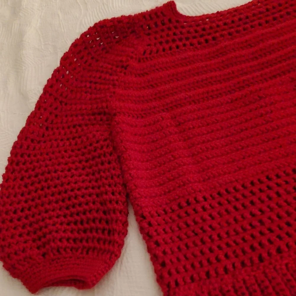 Crochet handmade red sweater, 100% acrylic.